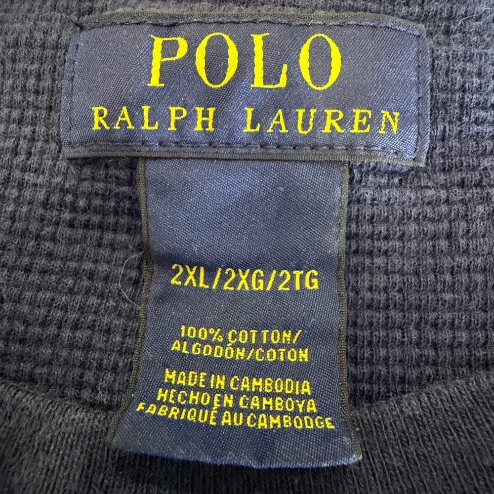Polo Ralph Lauren Thermal Shirt Men 2XL Navy Blue Waffle Knit Cotton Long Sleeve